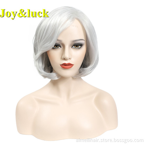 Half Black Half White Party Wig for Women With Bangs wholesale Natural Straight Short Bob Cut Wig Cosplay Synthetic Hair Wig